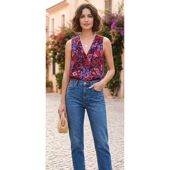 Rebecca Taylor Tops - Rebecca Taylor 100% Silk Burnt Red Forest of Flame Blouse V-Neck  Size 8